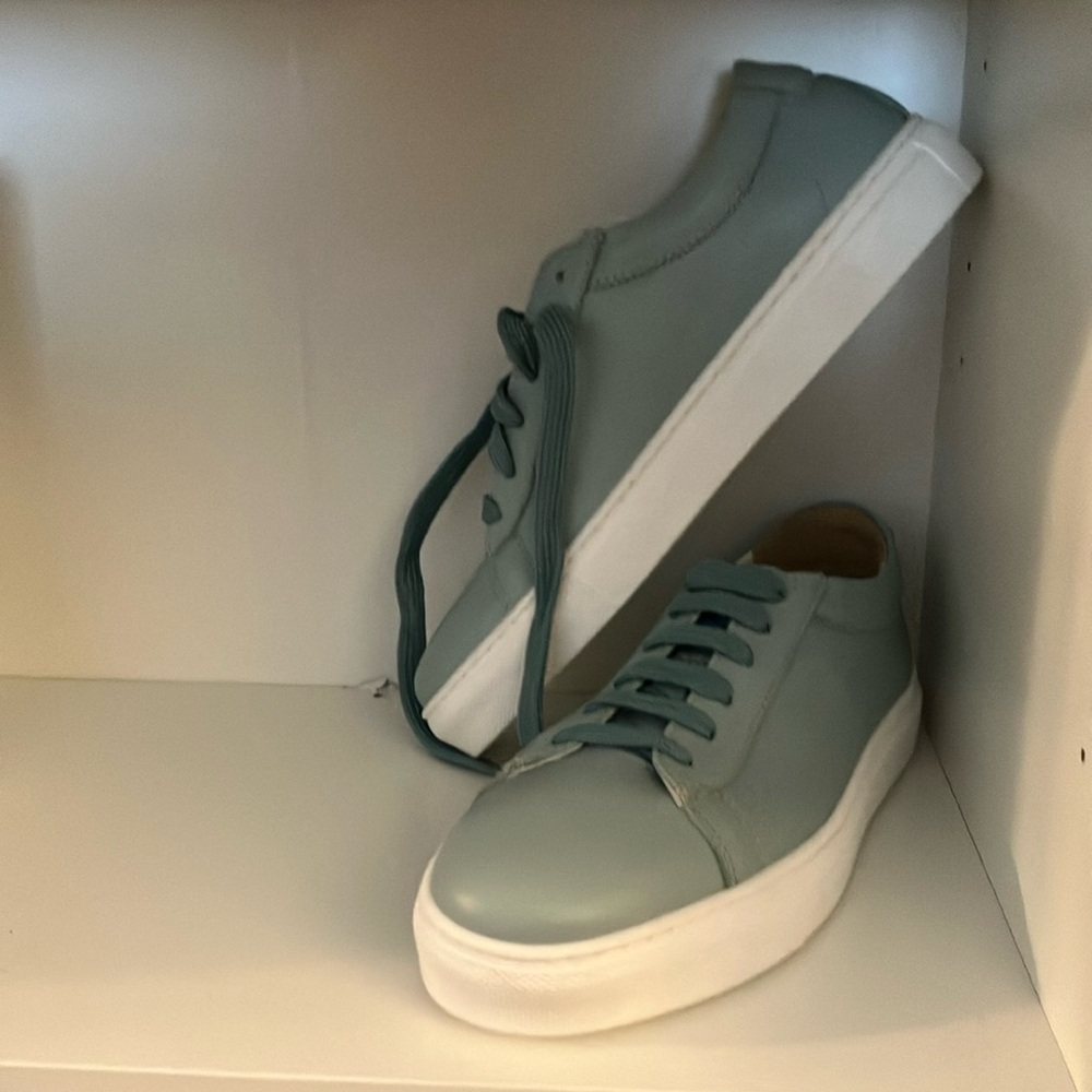 Mint green leather sneakers